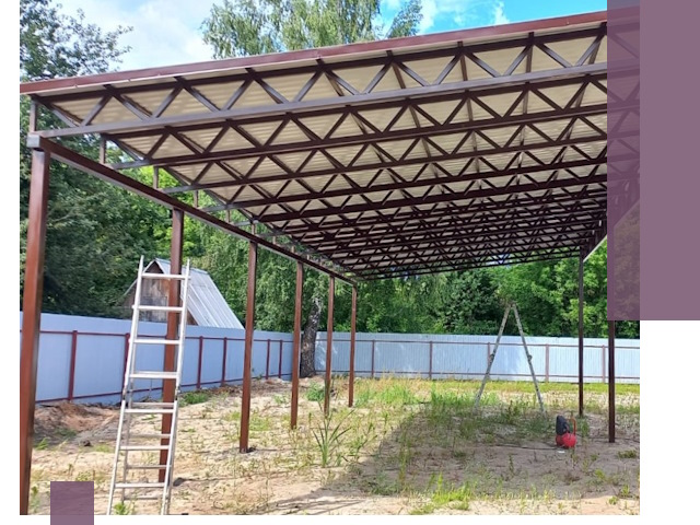 Односкатные навесы под ключ в Кушве — изготовление и монтаж