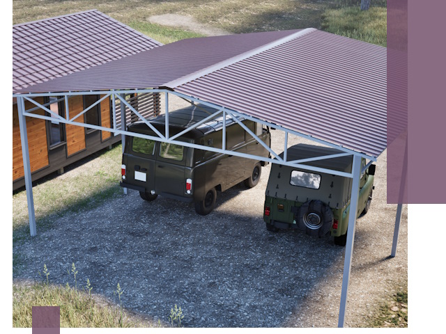 Двускатные навесы под ключ в Кушве — изготовление и монтаж